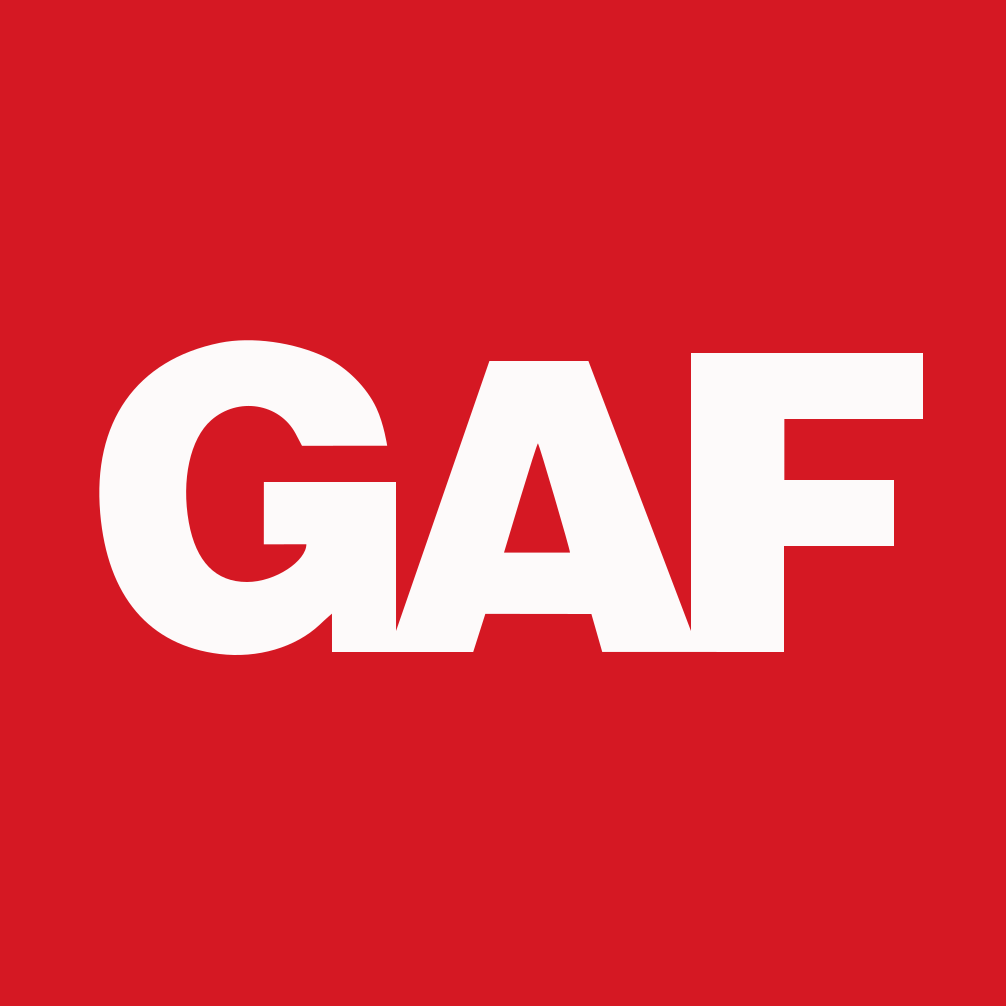 Gaf, black, white, red logo