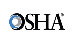 Osha logo, black, blue, grey