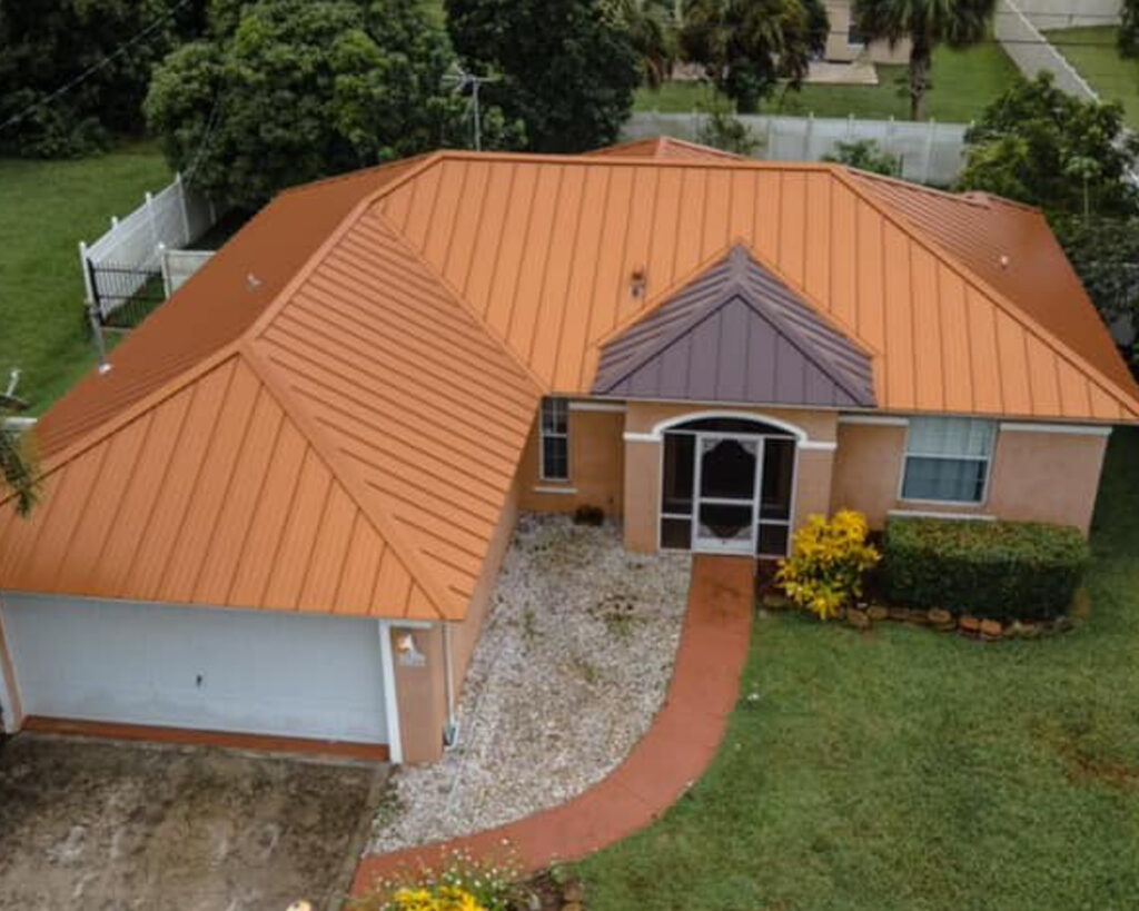 Orange Metal Roof in Southwest, Cape Coral, South Florida Roofing