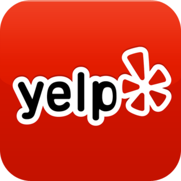 yelp logo red, black, and white